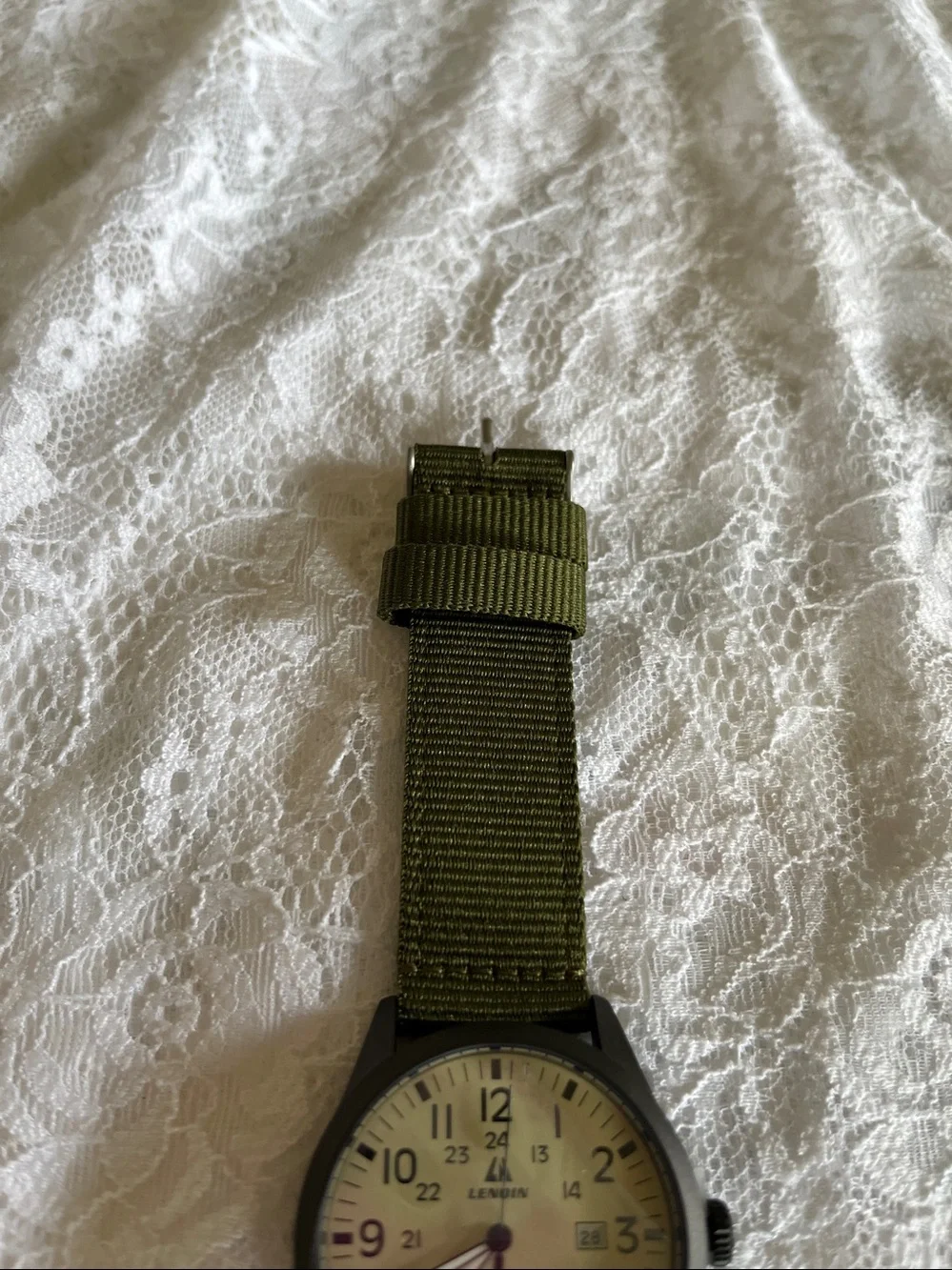 Men's Khaki Dial Quartz Watch with Green Nylon Strap